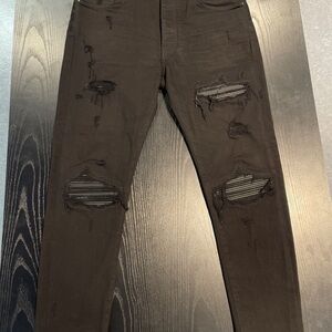 AMIRI Dark Brown Distressed Skinny Jeans